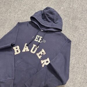 Y2K Eddie Bauer Hoodie Men's Large Faded Cotton Blend Pullover Blue